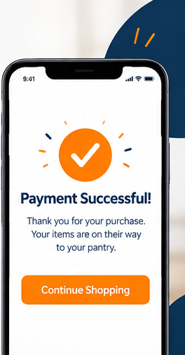 Payment successful screen in the Pantri app