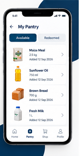 My Pantry screen in the Pantri app showing banked groceries